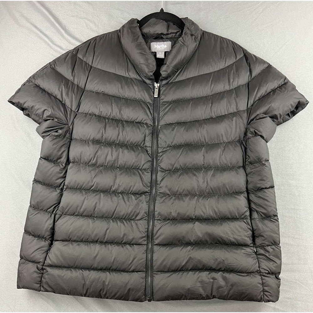 Martha Stewart Puffer Jacket Womens XL Short Sleeve Down Fill Black Excellent